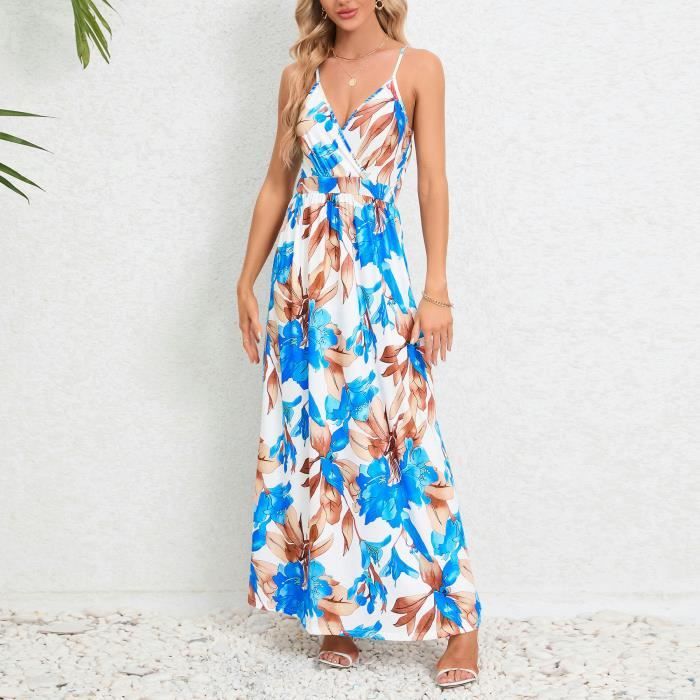 Robe DKNY Sans Manches Imprimé Floral – Bleu/rose/blanc – Col V – Taille 2