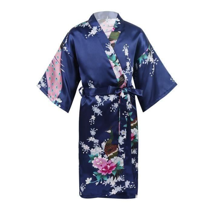 Tout-petit Bébé Enfants Filles Solid Soie Satin Kimono Robes Peignoir  Vêtements de nuit Vêtements