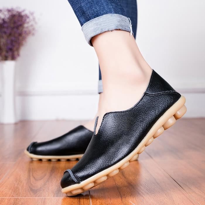 Chaussures décontractées en cuir pour femmes - Noir - Xi30949