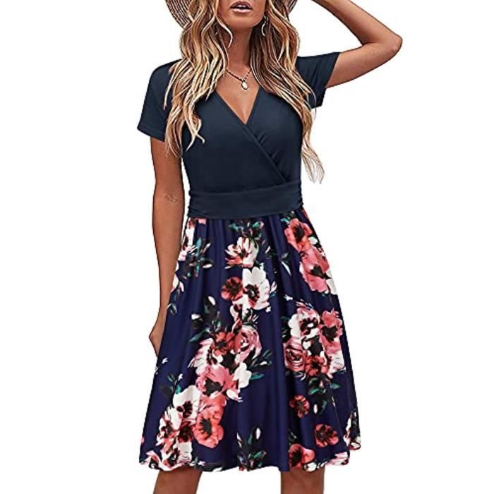 Robe BAY Taille S – Marron Et Bleu, Coupe Midi, Fit & Flare, Idéale Pour Fête Ou Vacances