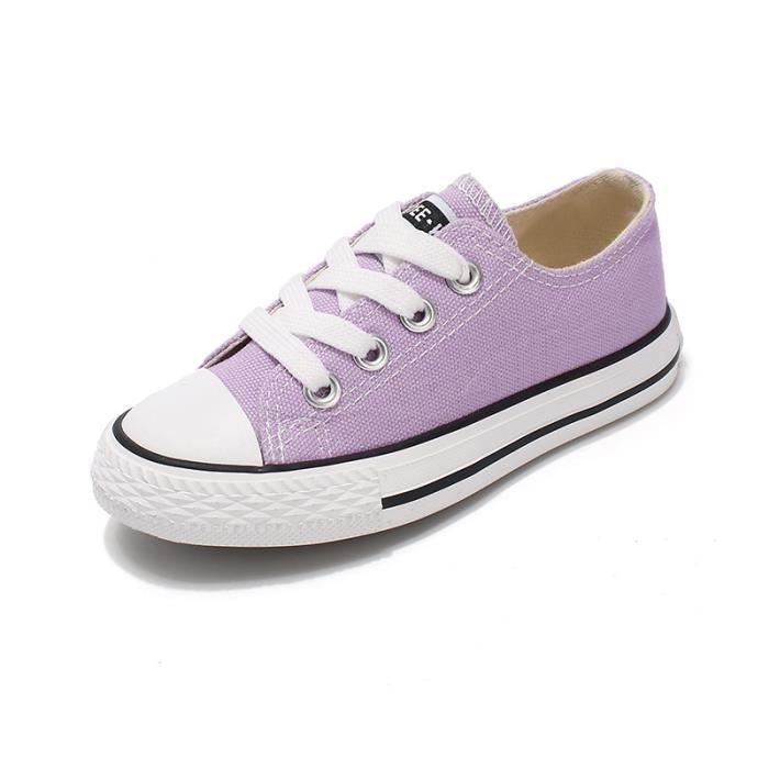 AIEVIS Basket Enfant Fille-Garcon en toile Confortable Couleur Unie - AIEVIS - Violet - Lacets - Plat
