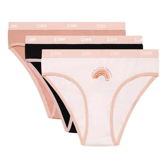 Culottes fille DIM Lot de 3 culottes en Coton Noir rose Confortable et colore Cdiscount Pret a Porter