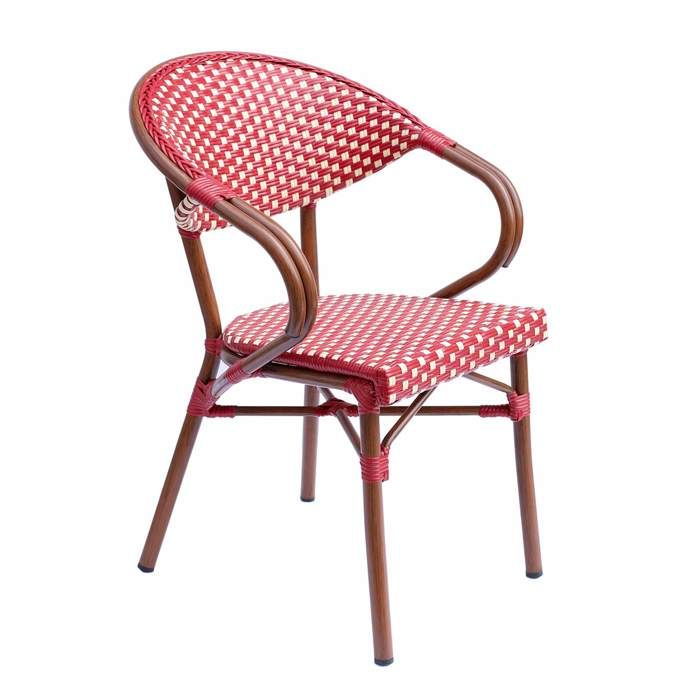 Fauteuil de terrasse bistrot parisien en aluminium rouge Levallois - Oviala