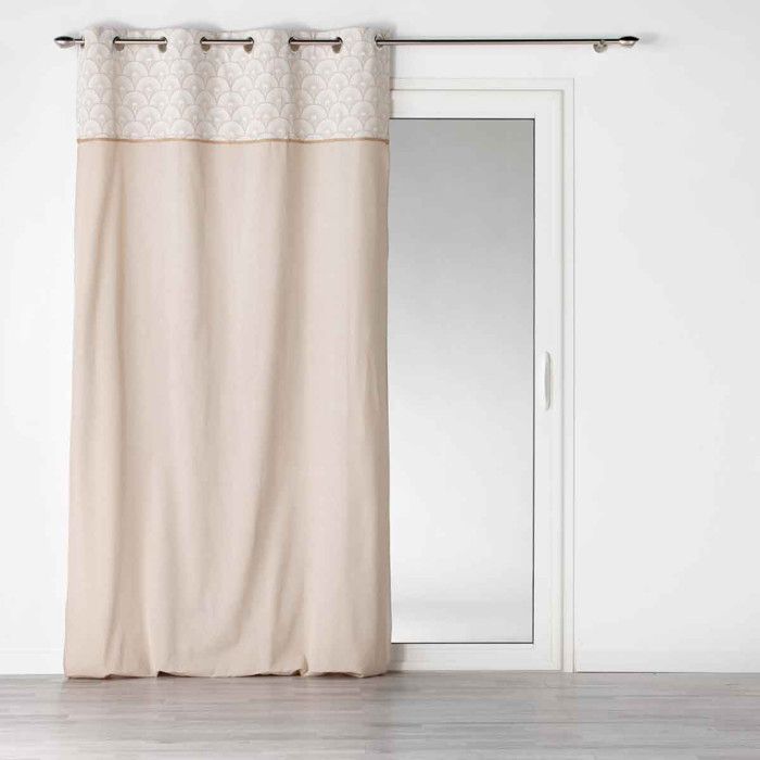 Rideau à Œillets Imprimé Bahina 140x280cm Beige & Blanc