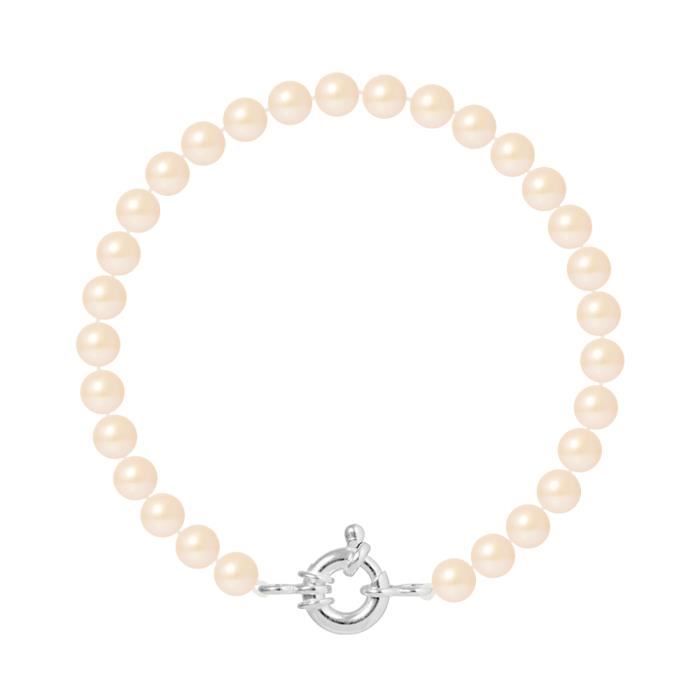 perlinea - bracelet - véritables perles de culture d'eau douce rondes 6-7 mm rose naturel - argent 925 millièmes - bijoux femme