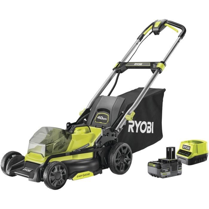 Tondeuse poussée 18V - RYOBI - Ø coupe 40 cm - Ramassage et mulching - 1 batterie 18V 5 Ah + 1 charg