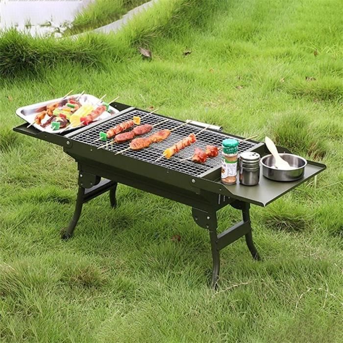 Barbecue Charbon Portable Et Fumoir - Petit Gril Pliable Pour Camping, Pique-nique, Jardin - Avec Grille Et Plaque à Rôtir - 10