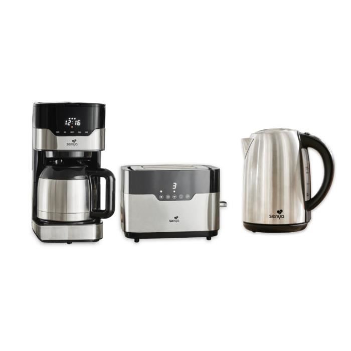 SENYA Set petit-déjeuner - Cafetière isotherme + Grille-pain + Bouilloire électrique sans fil