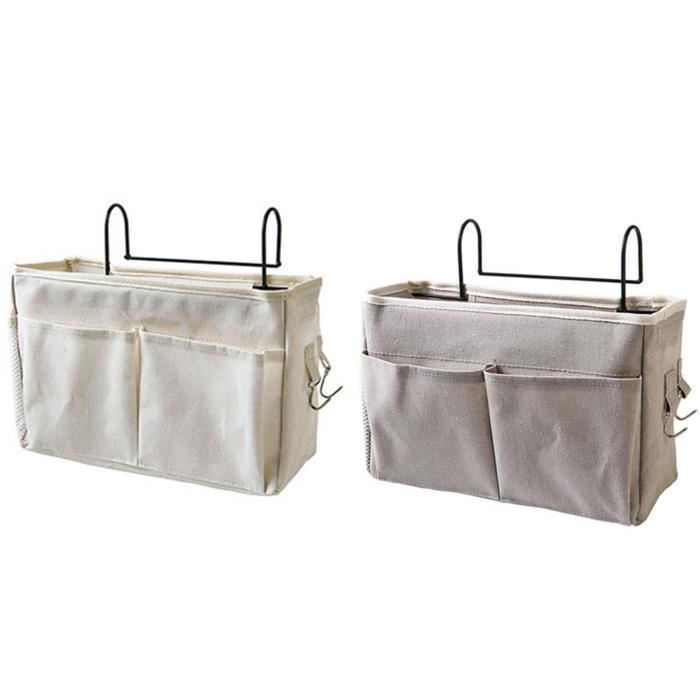 KYYLZ Lot De 2 Sacs De Rangement Suspendus En Tissu Lin - Organisateur Mural Avec Crochets - Blanc - Idéal Cuisine, Salle De Bain Et Chambre
