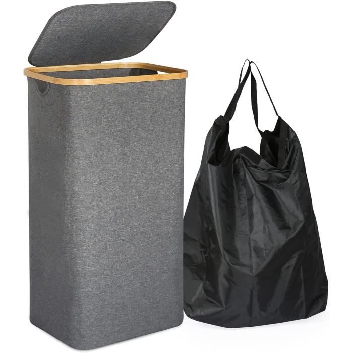 2 Paniers Linge Pliables 30L SAMMART - Rangement Gain De Place | Blanc Et Gris