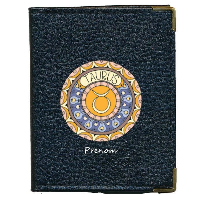 Porte-cartes Cuir Capricorne - 24 Poches Transparentes - Cuir Vachette, Noir - Astrologie Et Rangement Pratique