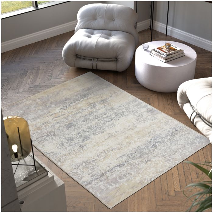 Tapis - TECTAKE - Tapis design vintage DALIA avec motif délavé à poils courts en laine synthétique et feutre 160 x 230 cm - Beige