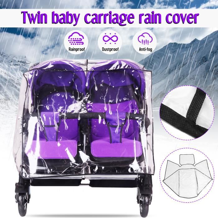 Housse Pluie Pvc Housse Pluie Universelle Pour Poussette Double - PVC Transparent - Étanche Et Coupe-vent - Protection Bébé PVC Transparent Coupe- vent