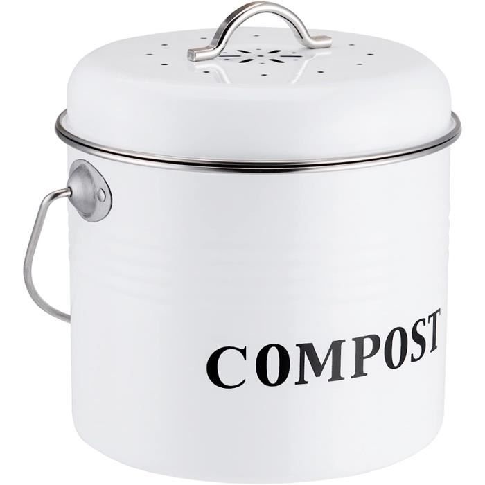 Petit Bac à Compost De Cuisine 3L - Avec Anneau De Pression Et Couvercle - PP Durable
