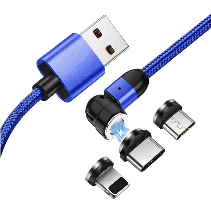 Câble De Recharge 3 En 1 Tressé – USB-C / Micro-USB – 1,2 Mètres – Charge Rapide