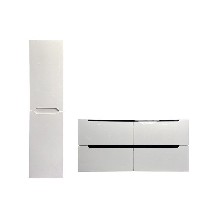 Meuble de salle de bain suspendu avec double vasque à encastrer et colonne - Blanc - 120 cm - SELITA