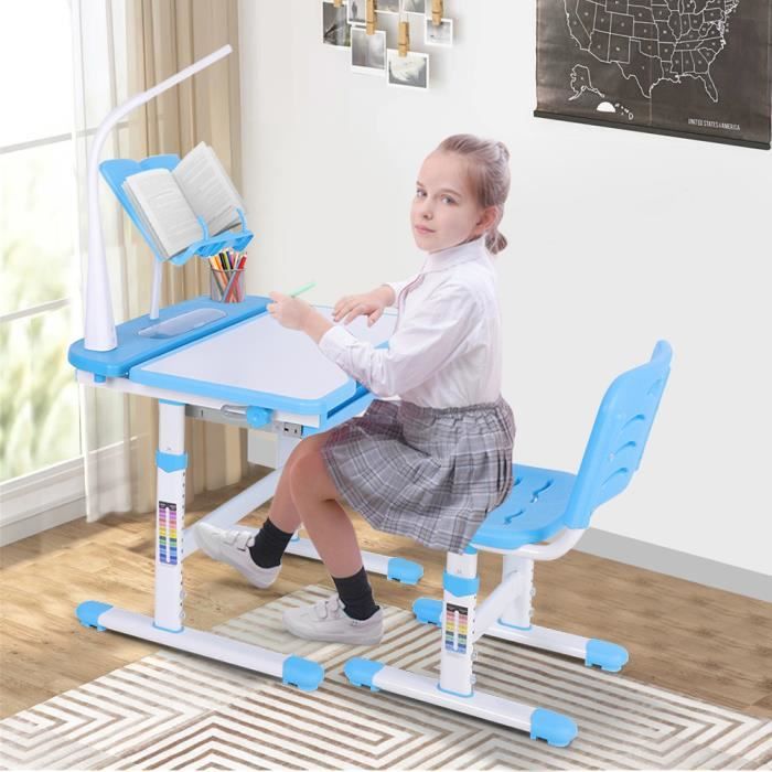Bureau Et Chaise Réglables Pour Enfants - Table D'étude Avec Tiroir Et Support Livre, Plateau Château