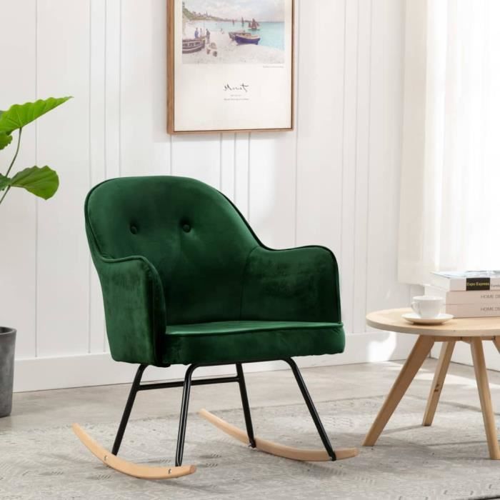 Chaise à bascule - VIDAXL - Vert foncé - Velours - Design contemporain