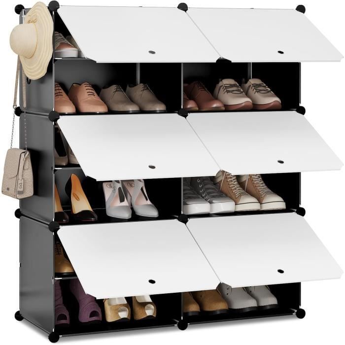 WOLTU Meuble Chaussure à 6 Compartiments Boîte Rangement Chaussures Boîte Modulable Plastique Blanc+Noir W0ITT2006 WOLTU Meuble Chaussure à 6 Compartiments Boîte Rangement Chaussures Boîte Modulable Plastique Blanc+Noir W0ITT2006