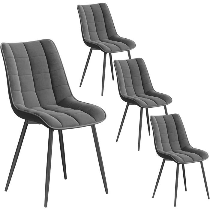 WOLTU Lot de 4 Chaise de salle à Manger avec pieds en métal - Rembourré en Velours - Gris Foncé Moderne