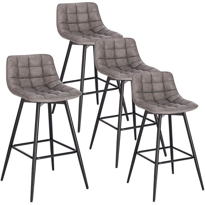 WOLTU Lot de 4 Tabourets de bar avec repose-pieds Tabourets bar-bistro Siège en similicuir Pieds en métal Gris Foncé