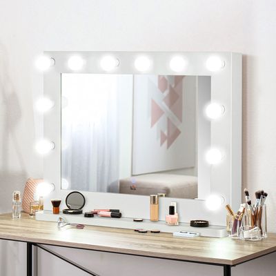 Miroir De Maquillage LED HOMCOM 80x62cm - 3 Modes Lumière, Port USB, Grossissement 10x - Bureau Ou Mur