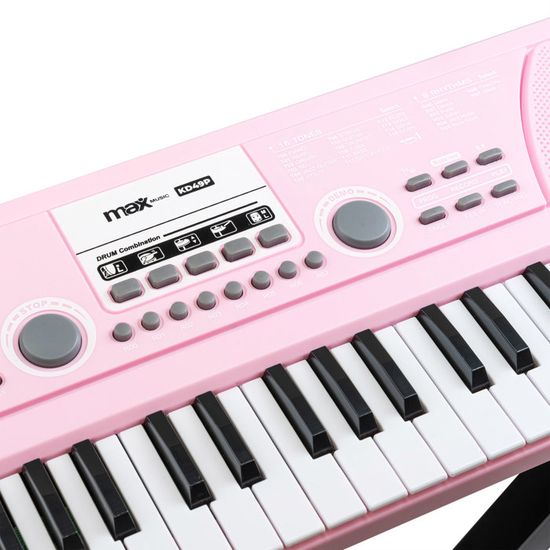 Max KD49 Electronic Keyboard 49 Keys – Pink, Children's Synthesizer, Two Built-in Speakers, Rechargeable Battery, USB-C, Microphone Included, Ideal for Introducing Your Child to Music
