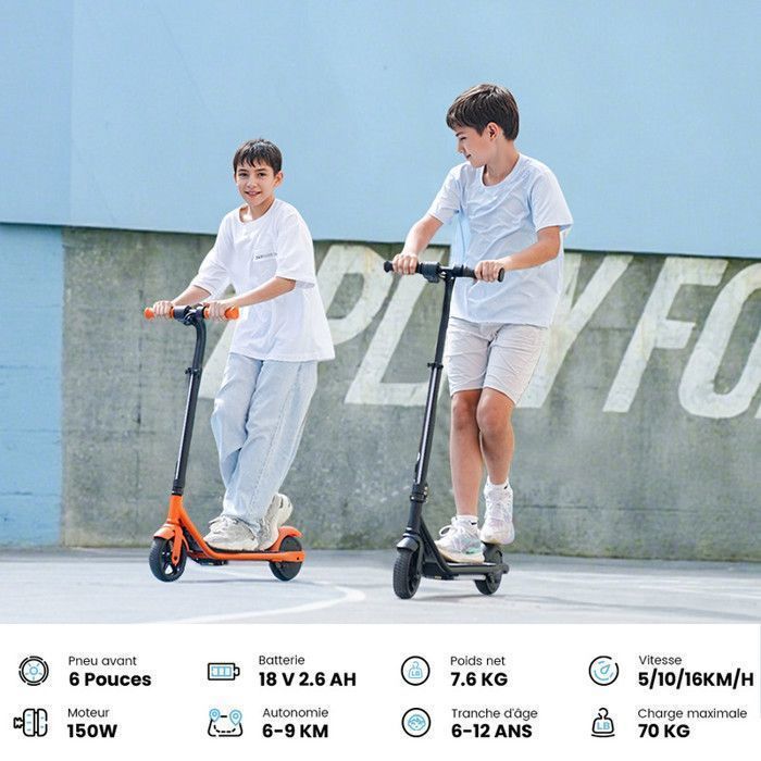 Trottinette électrique Enfant IScooter IK3 - 6-12 Ans - 150W, 3 Vitesses (16 Km/h Max) - Freins Double Sécurité - LEDs Colorées