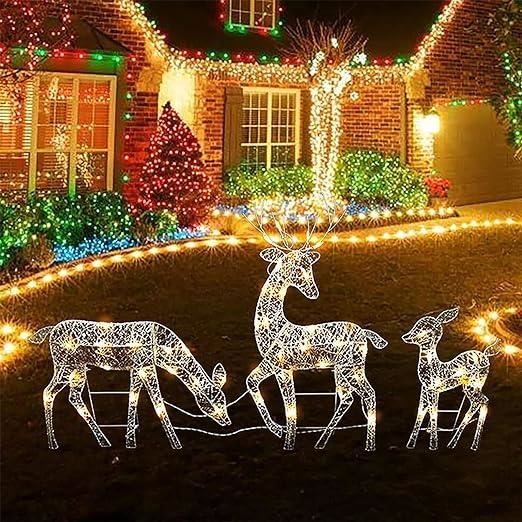 Décoration Noël Cerf Avec Lanterne LED - Résine, 32x14x17 Cm - Pour Jardin, Pelouse, Maison - Résistant Aux Intempéries