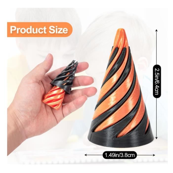 3PCS Impossible Cone Jouet Fidget Spirale 3D - Sculpture Pyramide Anti-Stress Décoration Bureau (Or)