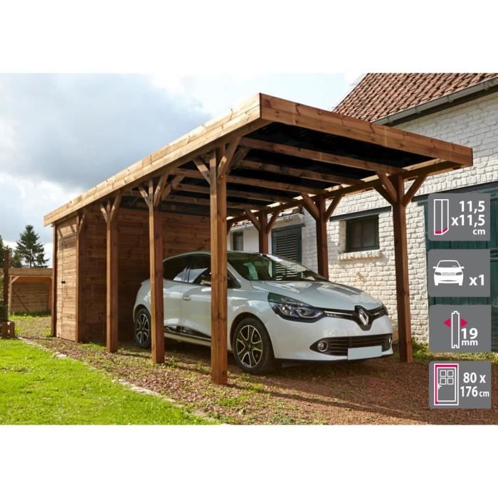 Carport Voiture En Bois Sunny 3x5 M - Pin Traité Autoclave - Abri Auto Extérieur Robuste