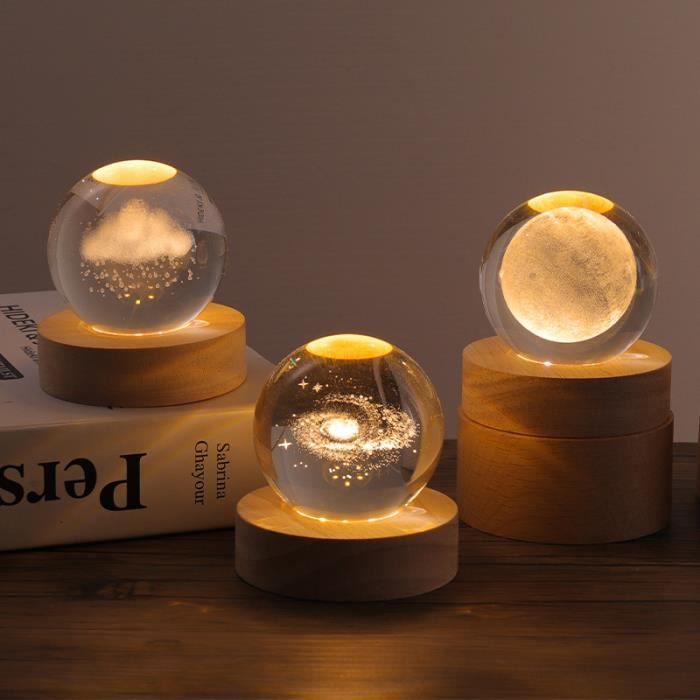 Lampe magique ambiance Fleur de Vie sur socle LED - bois et acryl .