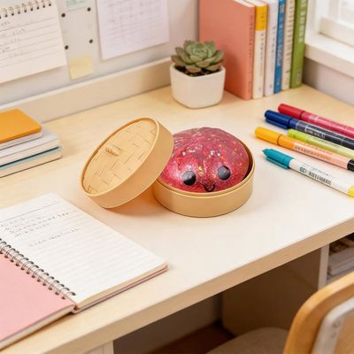 Géant Squishy Ravioli Pailleté – Boulette Bao Anti-stress Avec Panier Vapeur