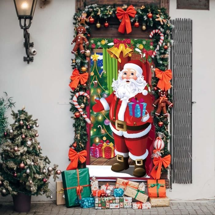Decoration Noel Exterieur Décoration Porte Noël - Bannière 5 Pièces Rouge Vert, Père Noël, Intérieur/extérieur Décoration Murale Intérieur Extérieur Maison Véranda