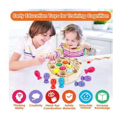 Jeu De Pêche Magnétique Montessori En Bois – Jouet Éducatif Enfant 2 3 4 5 Ans, Canne à Pêche + Poissons + Grenouille