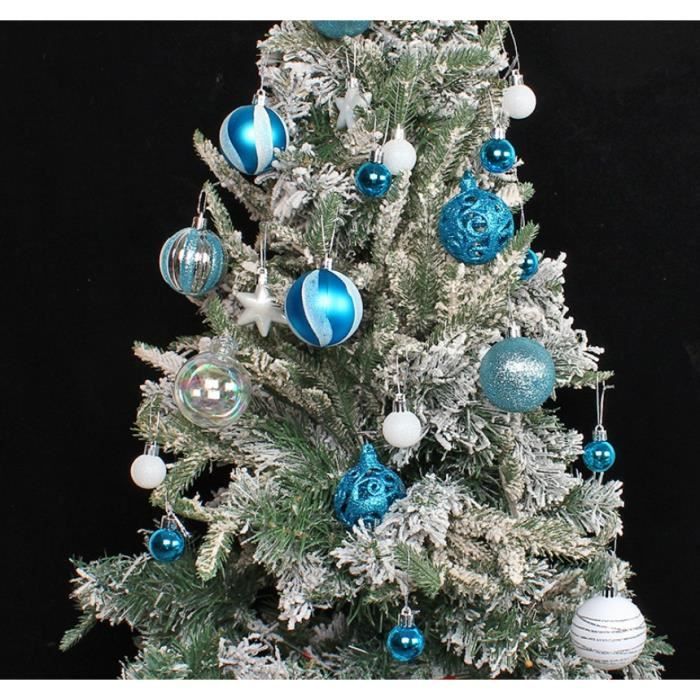 108 Boules De Noël En Plastique - Lot Décoration Sapin, Maison - 4 Finitions (Brillant, Mat, Nacré) - Couleur Bleu Roi