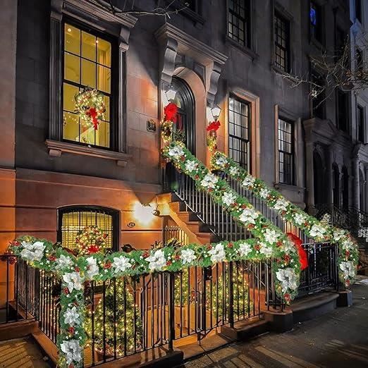 Guirlande De Noël Lumineuse 2,7 M - Fleurs Dorées, Boules Mates, 50 LED Blanc Chaut - Pour Intérieur/extérieur