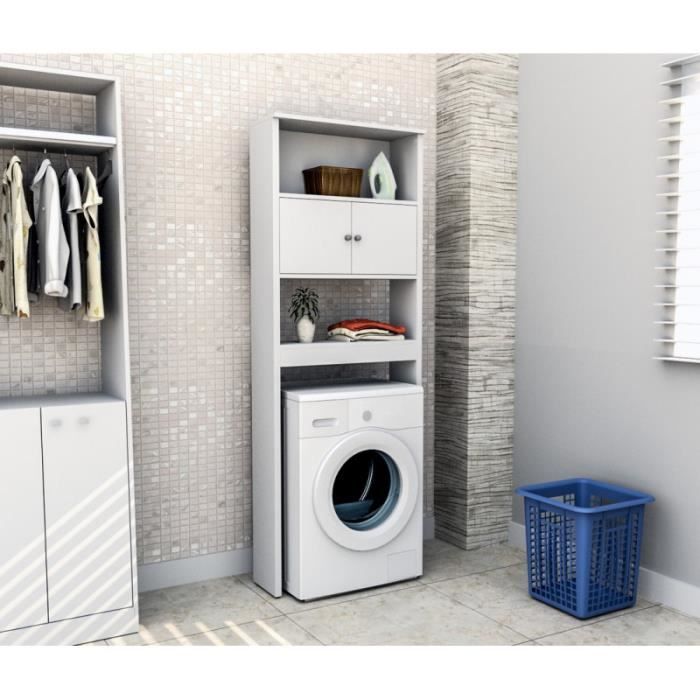 Meuble WC ou machine à laver 2 portes 64x26x190 cm blanc