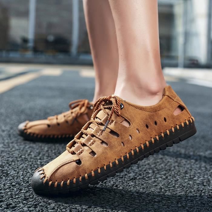 Mocassin Homme NS Mode Creux Resistantes a l Usure Chaussures d Ete Jaunes Jaune Cdiscount Chaussures