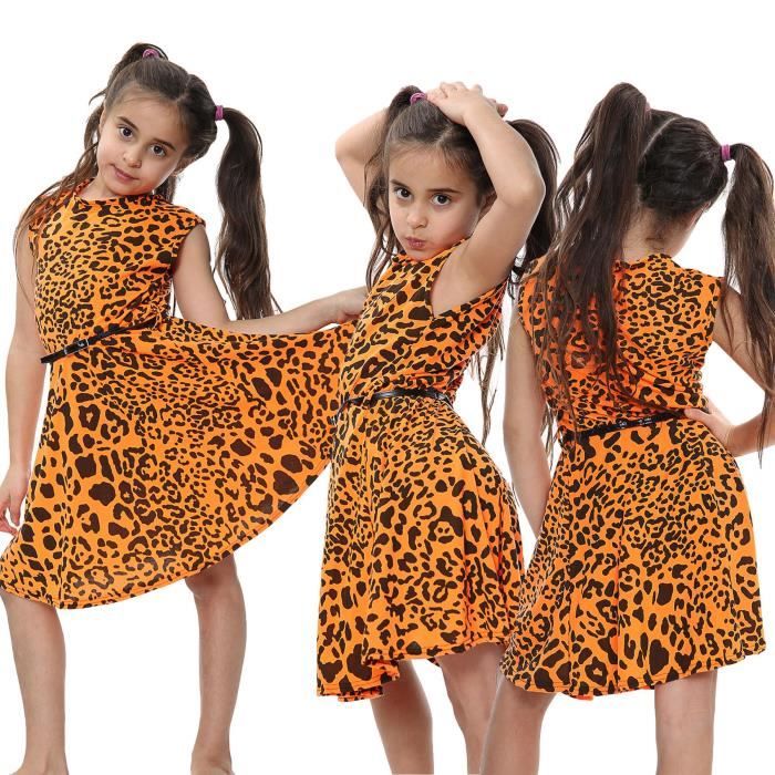 Enfants filles Leopard imprime robe Patineur 7 13 ans Leopard orange fluo Cdiscount Pret a Porter