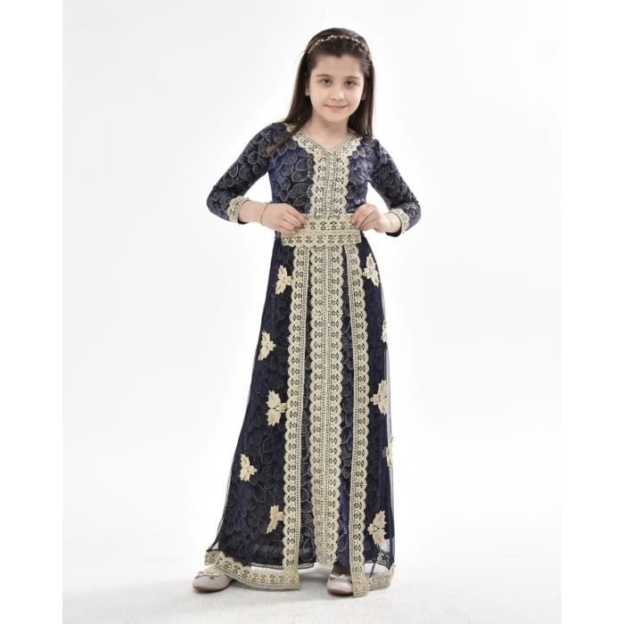 Caftan enfant fille takchita abaya robe dubai AID Bleu 12 Bleu