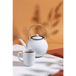Support Théière En Porcelaine Blanche Et Liège Élégant - Chauffe-Théière Avec Bougie