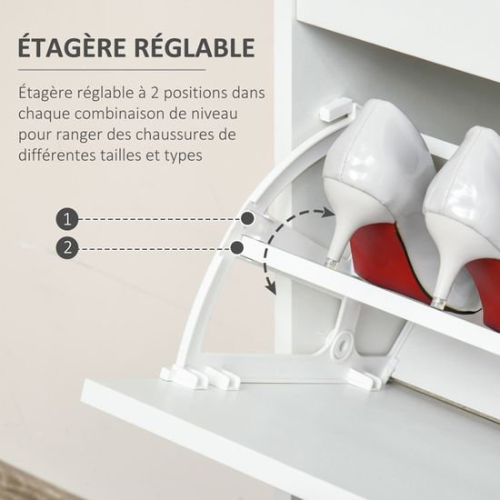HOMCOM Armoire à Chaussures Meuble à Chaussures Rangement dim. 98L x 24l x 83H cm 4 Portes abattantes Double Niveau MDF Blanc HOMCOM Armoire à Chaussures Meuble à Chaussures Rangement dim. 98L x 24l x 83H cm 4 Portes abattantes Double Niveau MDF Blanc