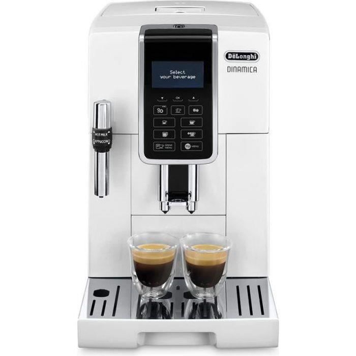 Machine à café automatique DELONGHI Dinamica ECAM 350.35 W - Blanc - Avec buse vapeur "Cappuccino" - 15 bar