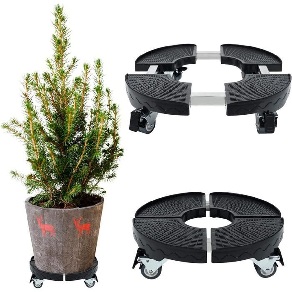 Lot 3 Supports Pots De Fleurs QWORK Avec Roulettes - 30cm Plastique Robuste Intérieur Extérieur