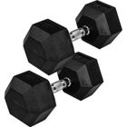 Movit® haltère hexagonal, Dumbbells en fonte avec revêtement caoutchouc, 2x20kg, barre chromée, moletée et antidérapante
