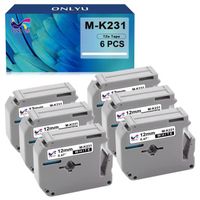 Compatible Rubans d'étiquette MK231 M-K231 ONLYU pour Brother MK231 Brother M-K231 Cassette,12mm Noir sur Blanc, Lot de 6