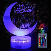 Veilleuse Ramadan 3D, LED Lampe Décor avec Télécommande, Décoration de Table Islam Musulman Veilleuse, 16 Couleurs 