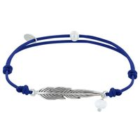 Les Poulettes Bijoux - Bracelet Lien Plume Laiton Argenté et Perle Facettée - Bleu Navy