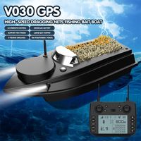 Bateau amorceur radiocommandé GPS pour la pêche à la carpe, V030 12V 20000mAh 800M, télécommande, capacité d'appât de 3 kg, retour automatique et lumières LED, bateau de pêche radiocommandé pour lac